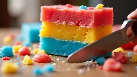 Knife cuts cake satisfying by coconut