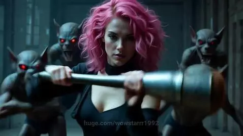 Girl fighting off demons with make up brush by wowstarrr1992