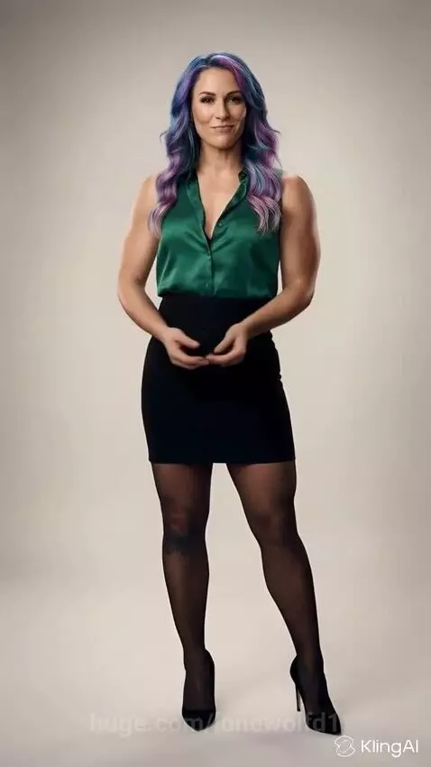 Muscular transgender woman with blue, purple, pink hair and butterfly tattoo speaks directly to camera.