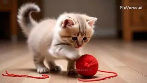 Cute kitten playing withstring by theasasin