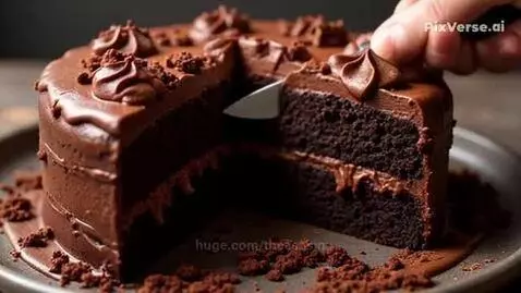 Knife cuts chocolate cake satisfying by theasasin