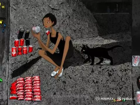 Thai Girl, Coca‑Cola and black cat by chandrali