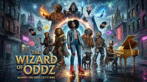 Trailer for 'The Wizard of Oddz' featuring Maya on roller skates in a rain-soaked city street.