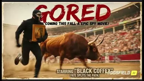 Masked man running from a bull in a bullring during the 'Gored!' trailer.
