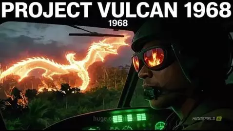 Military helicopter crew battles fiery dragon creatures in a jungle during Project Vulcan trailer.