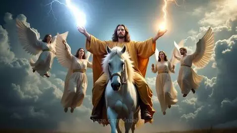 Jesus riding a horse in the clouds. by dnaelite