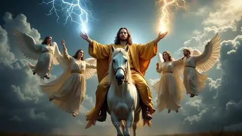 Jesus riding a horse in the clouds. by dnaelite
