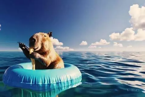 Cute capybara swimming in the sea. by aifunnyvids
