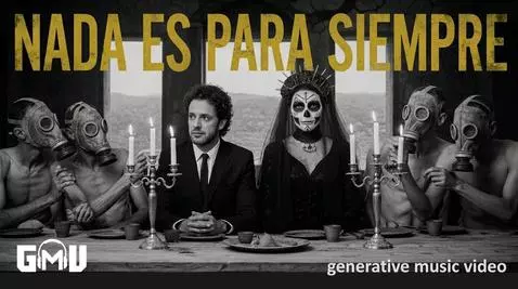 Man and woman in surreal desert landscape with melting clocks and sand, from Cerati's 'Nada es para Siempre' music video.