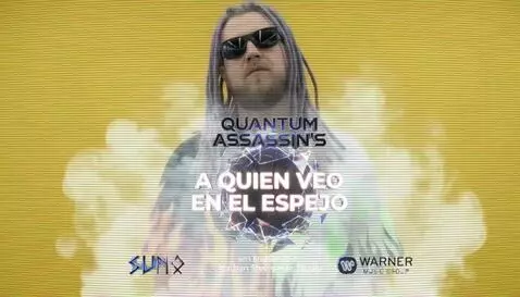 Man with dreadlocks and sunglasses in a neon barbershop, singing. Masked figure plays bass.