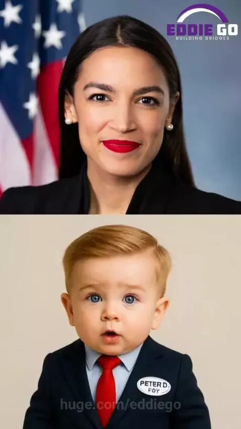 Split screen: AOC and a baby in a suit reacting to butter melting in a pan as a 'power source'.