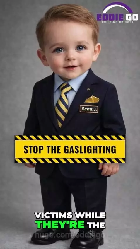 Baby in a suit speaking, interspersed with clips of protests and a man with a megaphone.