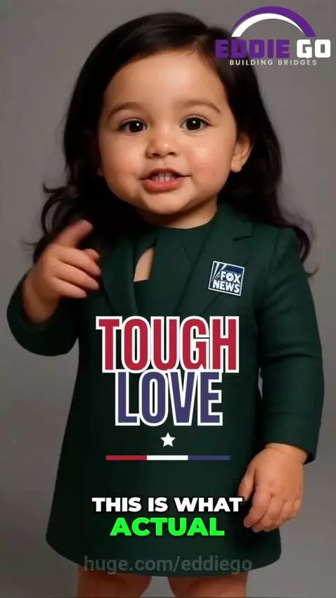 Baby in blazer as news anchor announces cancellation of 'crazy act' and reopening of asylums.