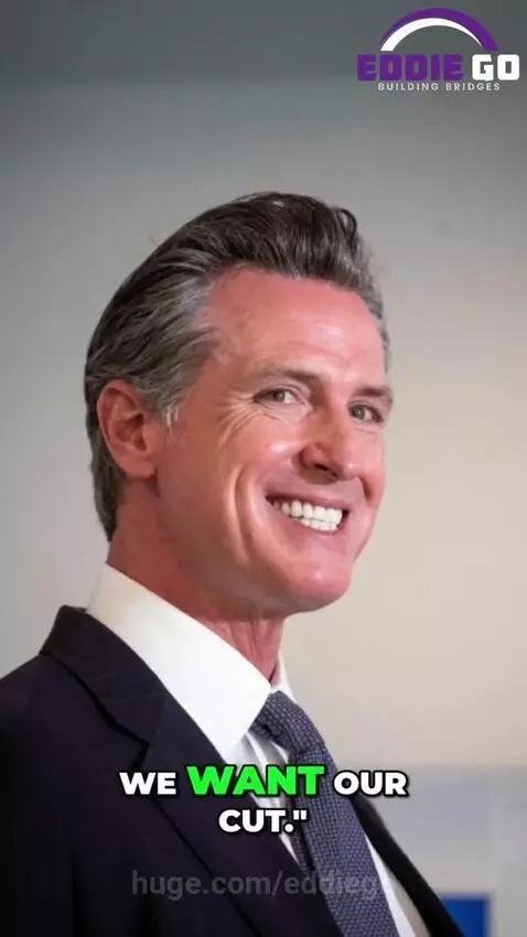 Baby in sequined jacket next to images of bartender, DJ, money, and Gavin Newsom, symbolizing California tip taxes.