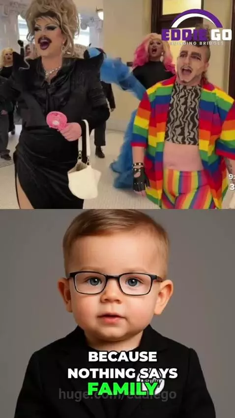 Drag queens with rainbow flags protesting at the Utah Capitol building.