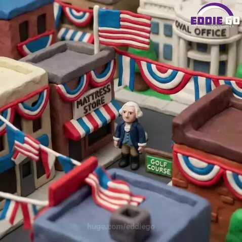 Claymation figures of US Presidents in humorous historical and modern settings, celebrating President's Day.
