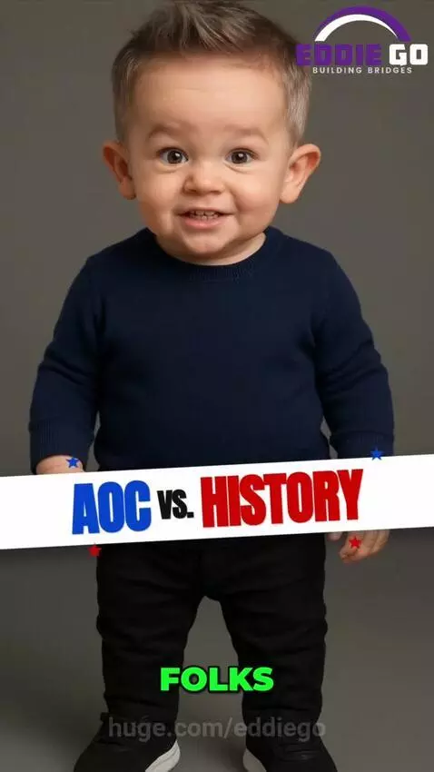 Baby making faces with clips of cattle, beach, AOC speaking, and protestors overlaid.