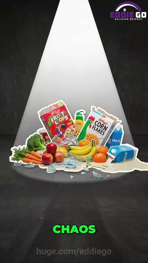 Animated child causing chaos in a grocery store while a parent films for social media likes.