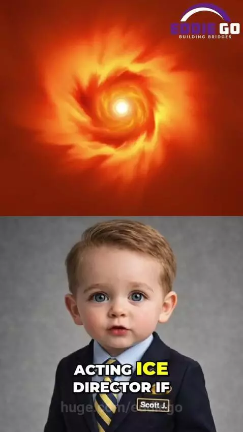 Congressional hearing with a Democrat questioning an ICE director, with fiery imagery and a facepalming Founding Father in the background.