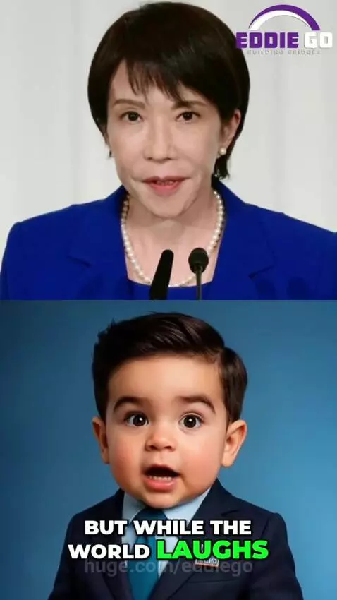 Baby in a suit delivering a satirical news report about Japan adopting forks.