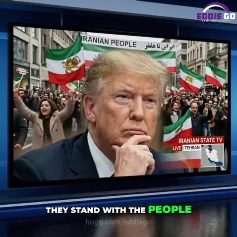 Man watching a TV screen showing Donald Trump and Benjamin Netanyahu during a broadcast interruption.