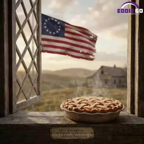 A steaming apple pie sits next to an American flag, symbolizing the 'as American as apple pie' saying.