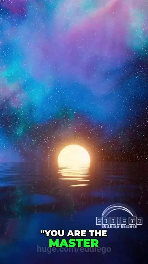 Toddler in business suit with cosmic nebulae and mountain imagery, symbolizing mind control and destiny.