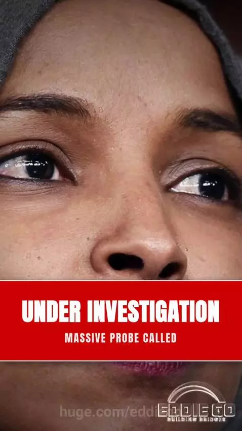 JD Vance in a suit speaking, with graphics about Ilhan Omar and immigration fraud.