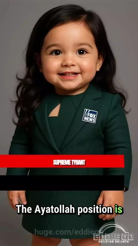 Smiling baby in a suit with a FOX NEWS pin, representing a Supreme Leader, humorously advertising job perks.