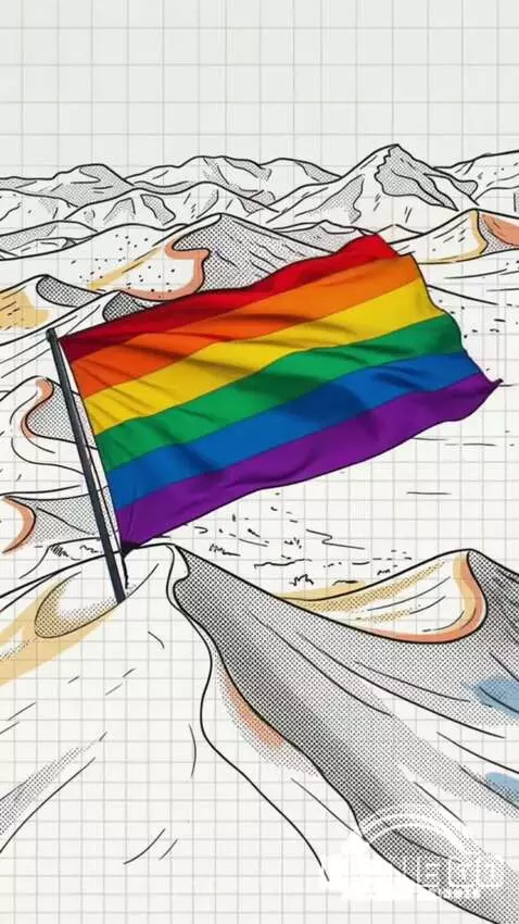 Animated map showing Elon Musk pointing to the Strait of Hormuz with a confused expression, alongside a pride flag.