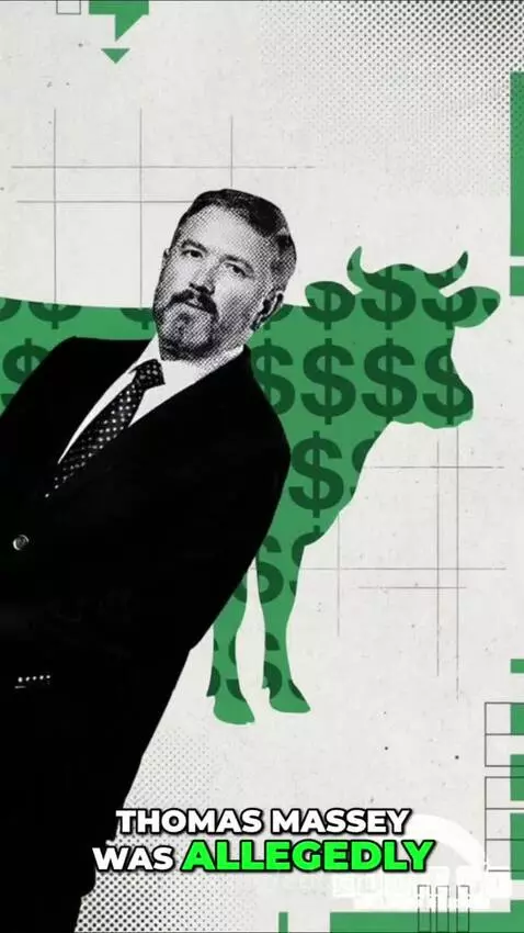 Animated man in suit and jeans points to a cow with a dollar sign, symbolizing 'cow money' corruption allegations.