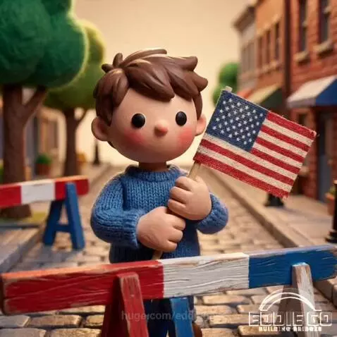 Claymation scene of an empty chair with a folded flag, symbolizing Memorial Day remembrance.