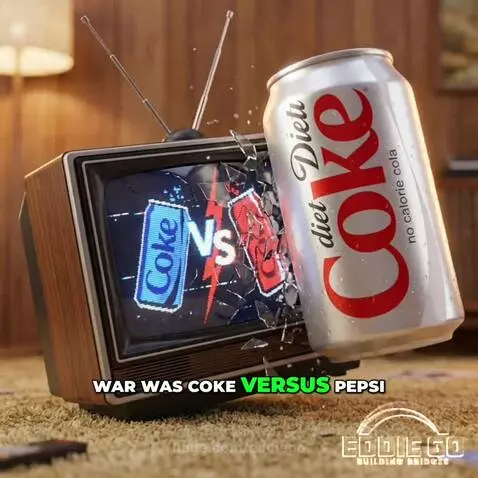 Animated man in a suit facing a fridge with only Coke Zero, representing the Diet Coke vs. Coke Zero rivalry.