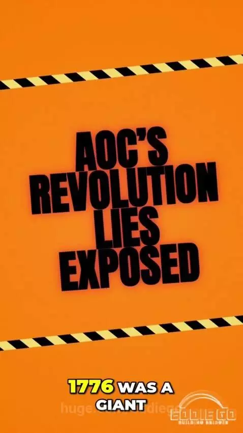 Animated figure in suit criticizing AOC, with text overlays like 'AOC's Nuclear Lies Exposed'.