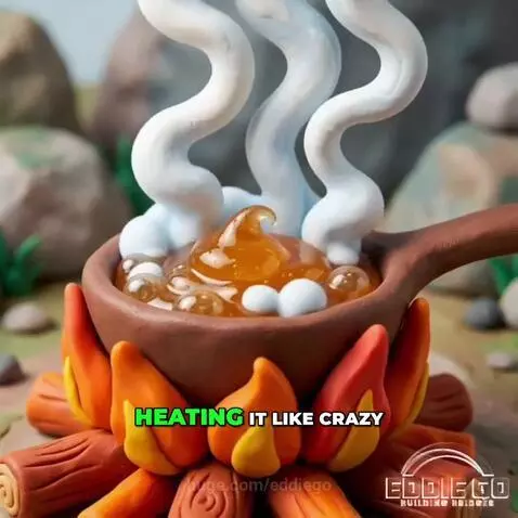 Claymation animation showing a jar of honey next to sugar cubes with a small figure explaining honey's composition.