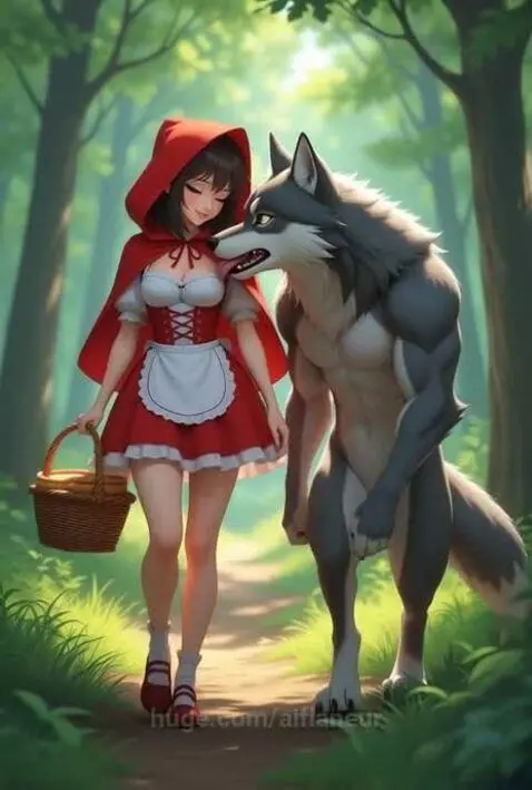 Little Red Riding Hood and the Gray Wolf by aiflaneur