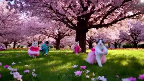 Playful happy cats in cherry blossoms. by gingin