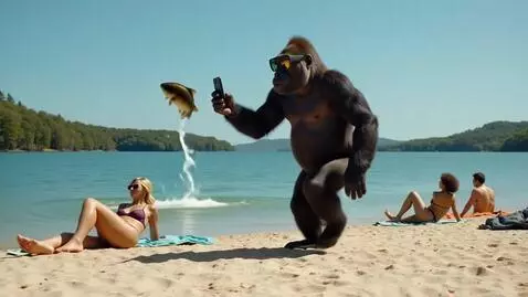 Cool gorilla at beach by godiegogo