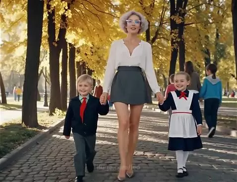 Зинаида Рудольфовна ведет внуков в школу by leo