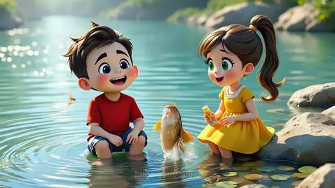 Peace by the River – The kids rest near a flowing river, pla... by ainna