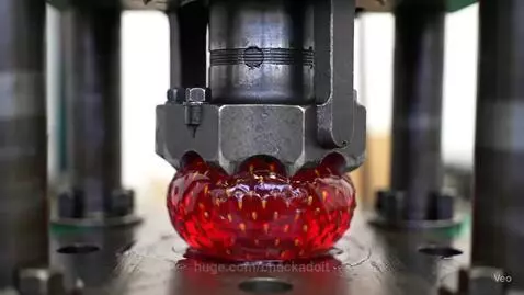 Hydraulic press crushing jelly strawberry by checkadoit