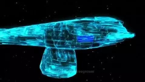 spaceship in space holographic by corktreegrower
