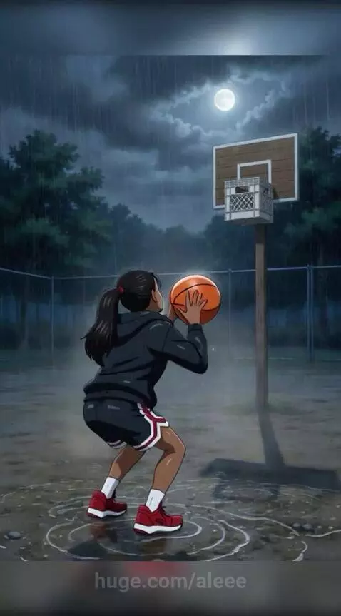 Animated DJ mixing music in a club with a basketball game on screen, interspersed with diverse basketball playing scenes.