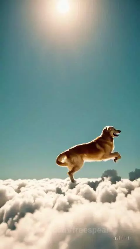 Labrador jumping on clouds! by freespeai