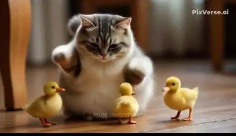 The cat and ducks by spider