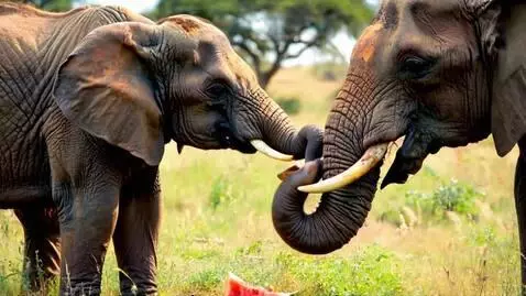 Elephants enjoying fresh watermelon by segree10