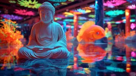 Neon fountain buddha. by kazi5isalive