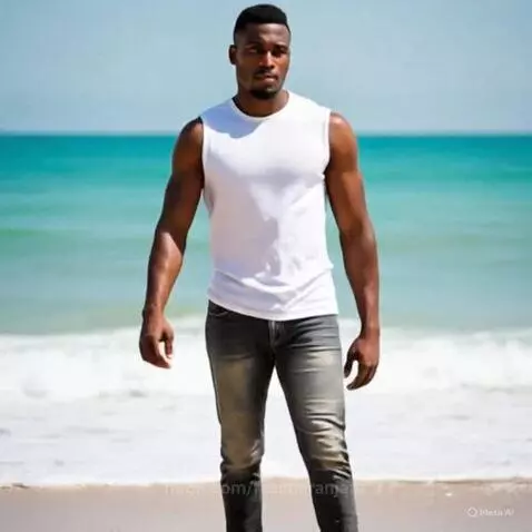 African Male Model Walking on a Sandy Beach by rescueranjazz