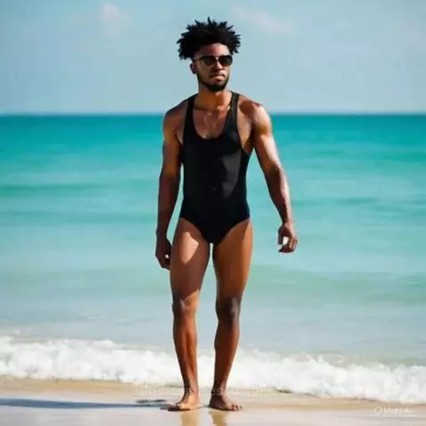 Black Confident Male Model in a One-Piece by rescueranjazz