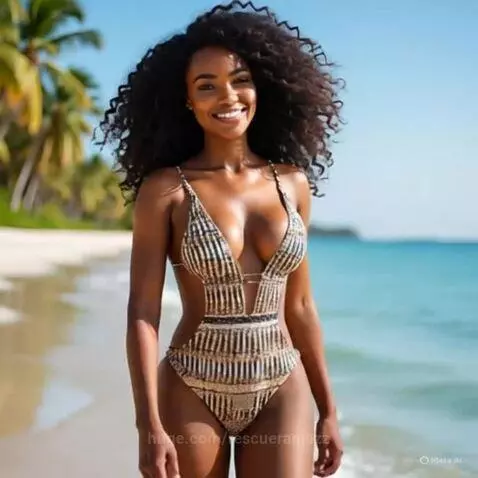 Beautiful Black Model Walking Down the Sea Shore by rescueranjazz